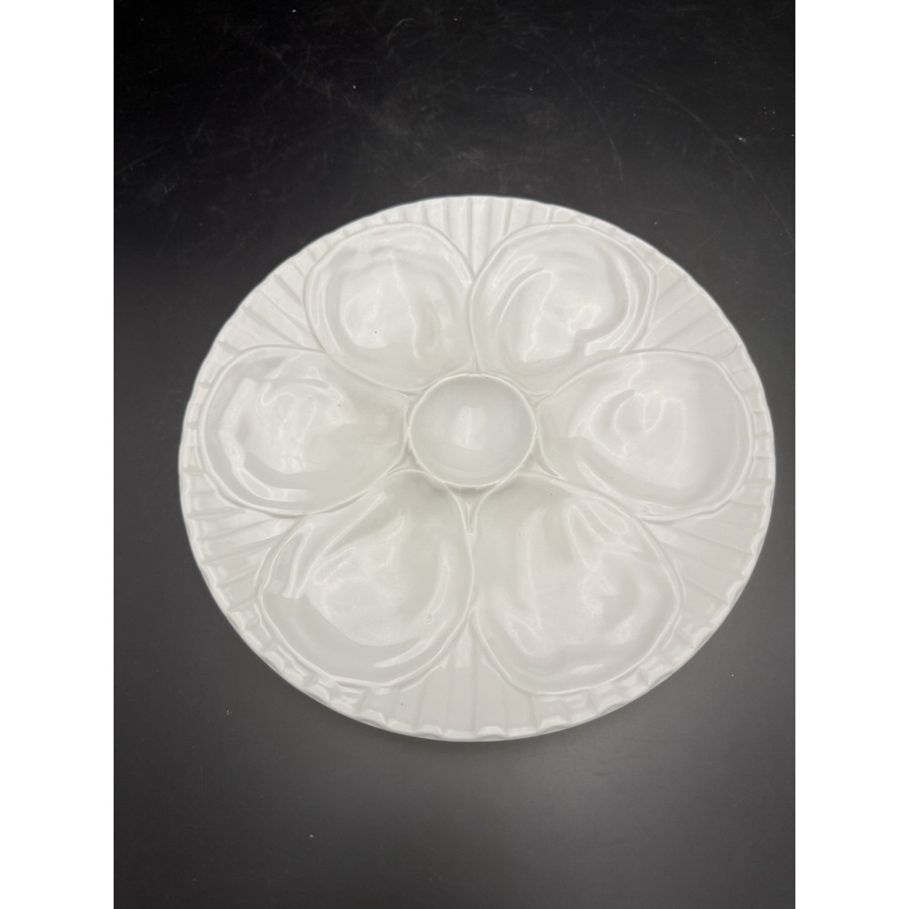 Pillivuyt France White Porcelain Oyster Plate 6 Well Seafood Serving Platter